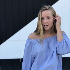 Anthro Off-The-Shoulder Blue Top